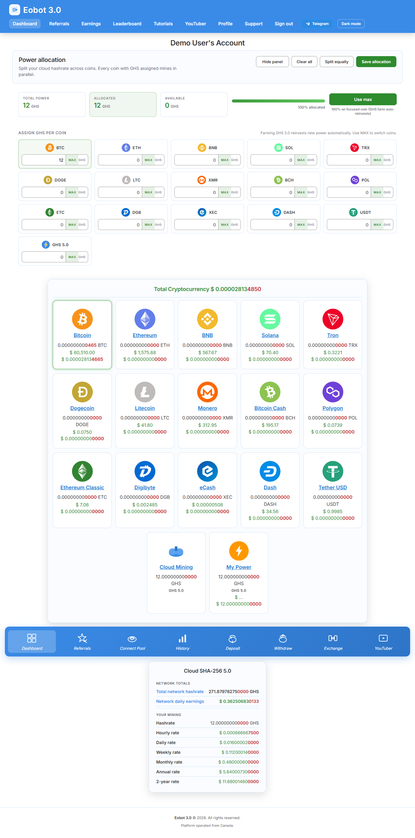 Dashboard after login