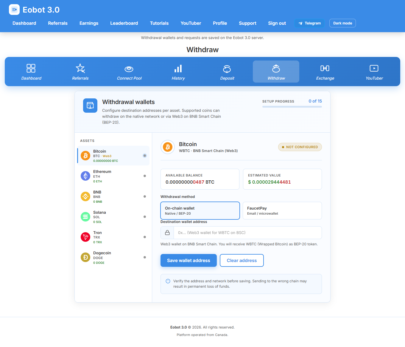 Withdraw page